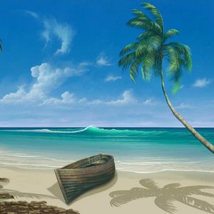 Preview wallpaper palm tree, boat, ocean, surf, art