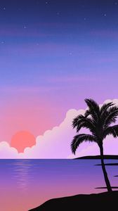 Preview wallpaper palm tree, sea, sunset, island, art