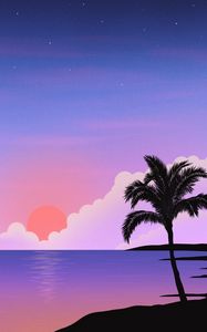 Preview wallpaper palm tree, sea, sunset, island, art
