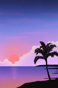 Preview wallpaper palm tree, sea, sunset, island, art