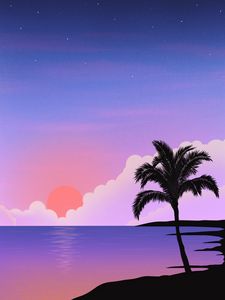 Preview wallpaper palm tree, sea, sunset, island, art