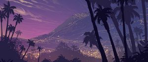 Preview wallpaper palm trees, art, night, mountains, landscape, shadows