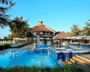 Preview wallpaper palm trees, house, interior, pool