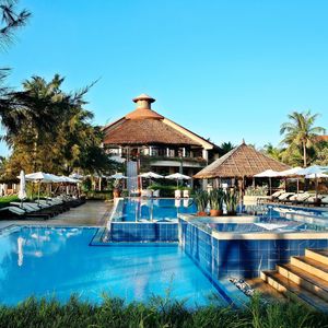 Preview wallpaper palm trees, house, interior, pool