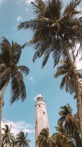 Preview wallpaper palm trees, lighthouse, sky, tropics, wind