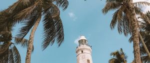 Preview wallpaper palm trees, lighthouse, sky, tropics, wind