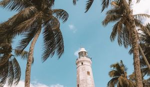 Preview wallpaper palm trees, lighthouse, sky, tropics, wind