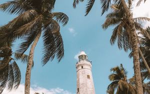 Preview wallpaper palm trees, lighthouse, sky, tropics, wind