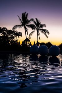 Preview wallpaper palm trees, pool, balls, silhouettes, twilight