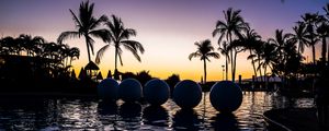 Preview wallpaper palm trees, pool, balls, silhouettes, twilight