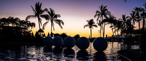 Preview wallpaper palm trees, pool, balls, silhouettes, twilight