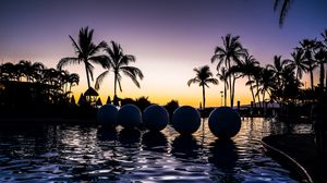 Preview wallpaper palm trees, pool, balls, silhouettes, twilight