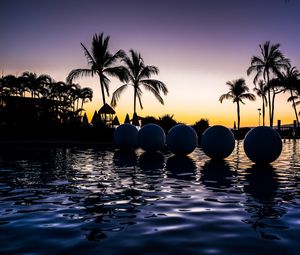 Preview wallpaper palm trees, pool, balls, silhouettes, twilight