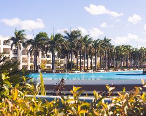Preview wallpaper palm trees, pool, building, tropics, summer, vacation