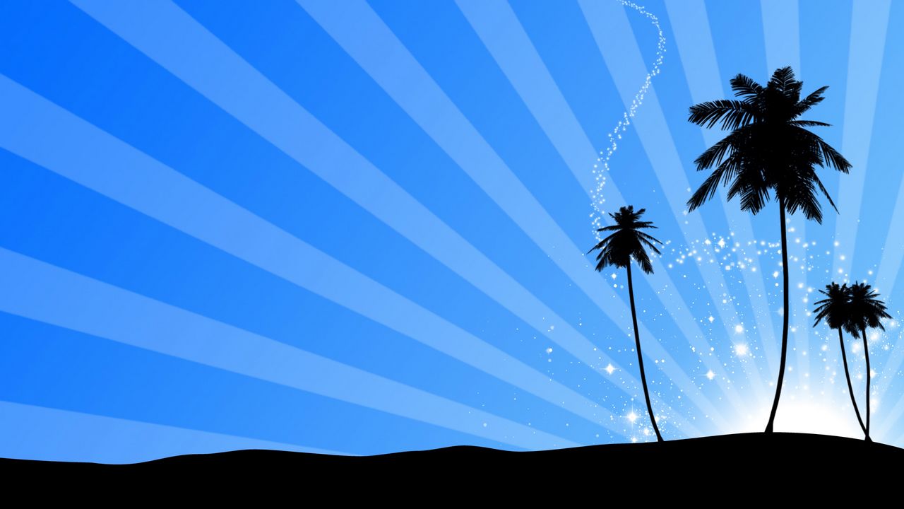 Wallpaper palm trees, silhouette, glare, art