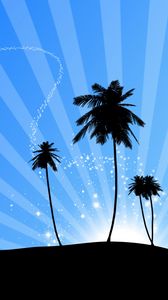 Preview wallpaper palm trees, silhouette, glare, art