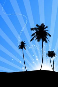 Preview wallpaper palm trees, silhouette, glare, art
