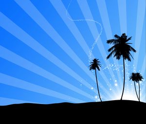 Preview wallpaper palm trees, silhouette, glare, art