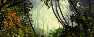 Preview wallpaper palm trees, trees, jungle, fog
