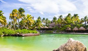 Preview wallpaper palm trees, water, tropics, sky