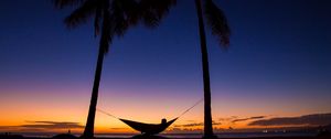 Preview wallpaper palms, hammock, night, silhouettes, rest, tropics