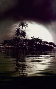 Preview wallpaper palms, island, art, full moon, sea