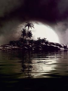 Preview wallpaper palms, island, art, full moon, sea