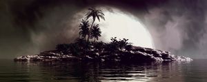 Preview wallpaper palms, island, art, full moon, sea