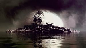 Preview wallpaper palms, island, art, full moon, sea