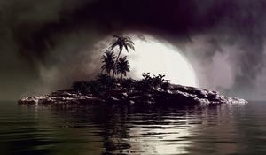 Preview wallpaper palms, island, art, full moon, sea
