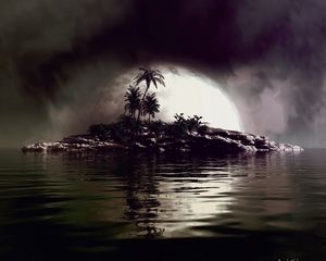 Preview wallpaper palms, island, art, full moon, sea