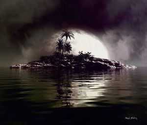 Preview wallpaper palms, island, art, full moon, sea