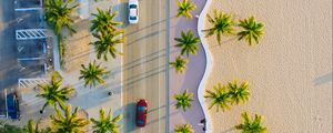 Preview wallpaper palms, road, view from above, cars, tropics, summer