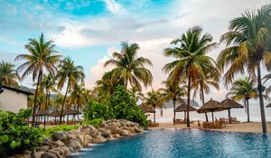 Preview wallpaper palms, trees, pool, beach, sea, summer