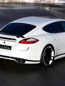 Preview wallpaper panamera, porsche, car, white, rear view