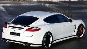 Preview wallpaper panamera, porsche, car, white, rear view