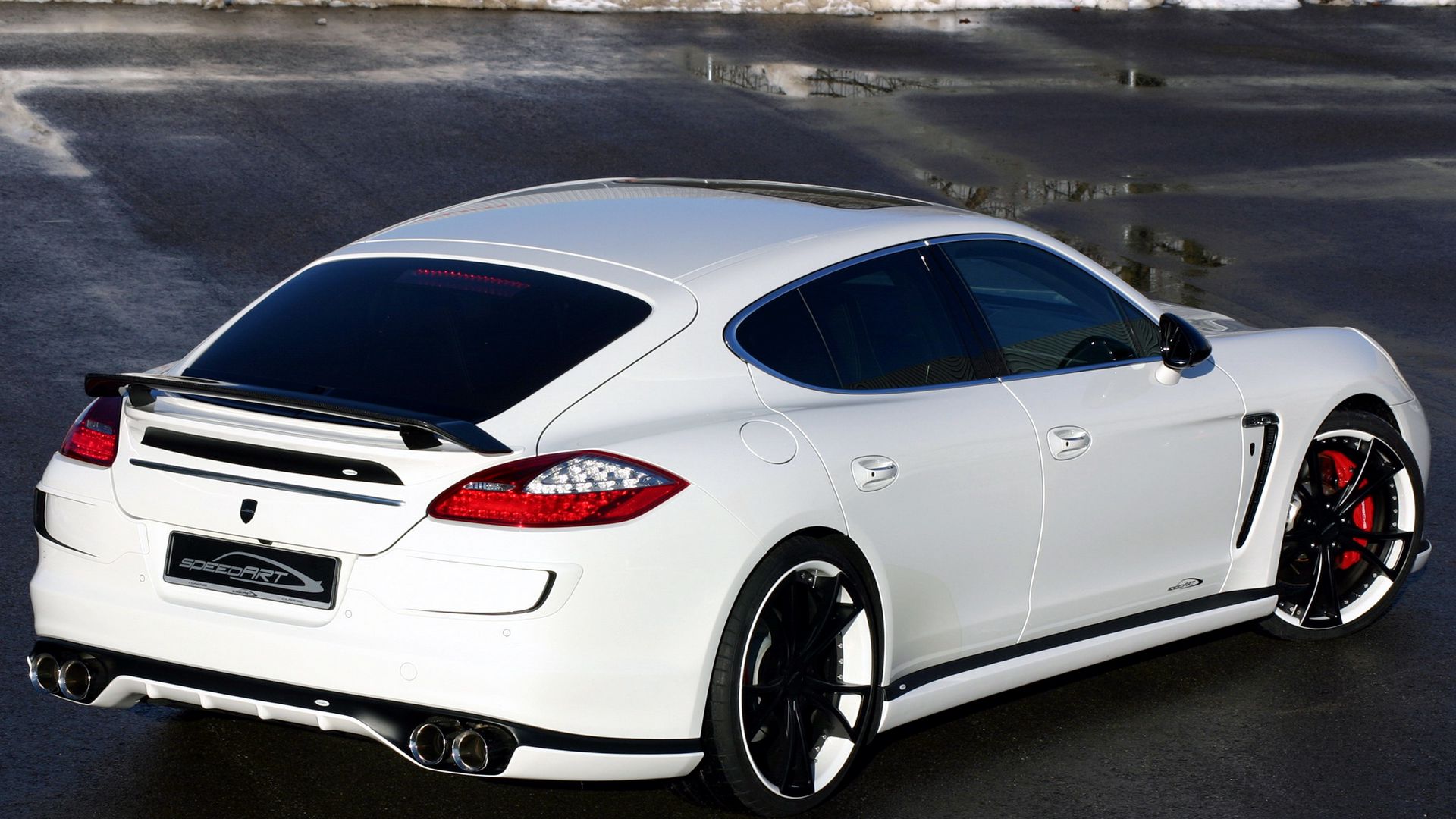 Download wallpaper 1920x1080 panamera, porsche, car, white, rear view ...