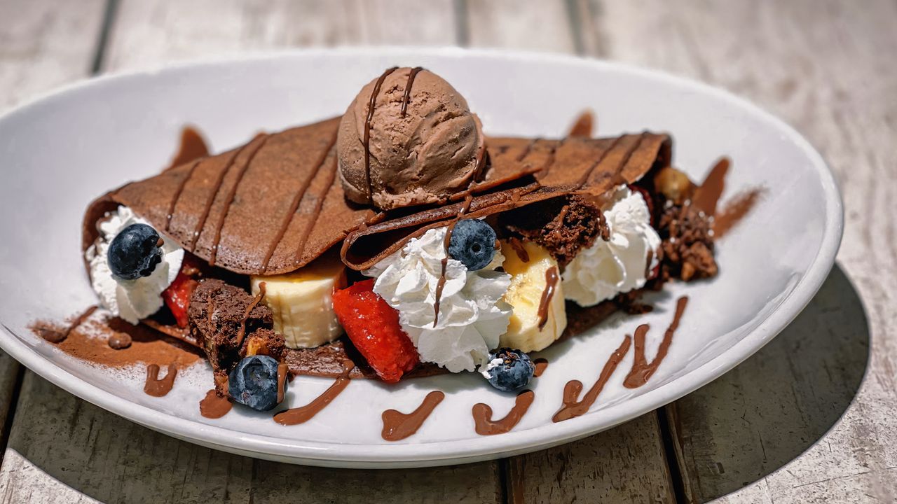 Wallpaper pancake, ice cream, berries, dessert, watering