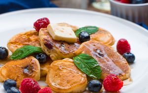 Preview wallpaper pancakes, berries, butter, breakfast, dessert