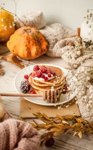 Preview wallpaper pancakes, berries, dessert, food, table