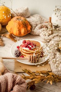 Preview wallpaper pancakes, berries, dessert, food, table