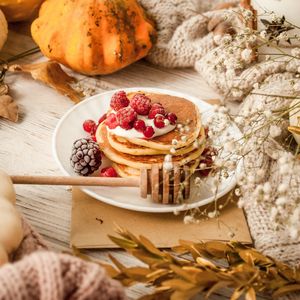 Preview wallpaper pancakes, berries, dessert, food, table