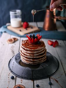 Preview wallpaper pancakes, berries, honey, dessert, sweet