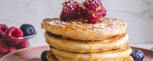 Preview wallpaper pancakes, berries, honey, powder, dessert