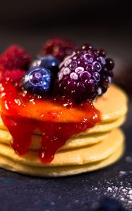 Preview wallpaper pancakes, berries, jam, dessert