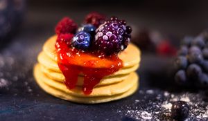 Preview wallpaper pancakes, berries, jam, dessert