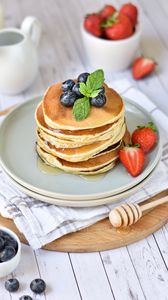 Preview wallpaper pancakes, berries, pastries, breakfast, dessert