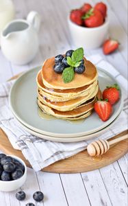 Preview wallpaper pancakes, berries, pastries, breakfast, dessert