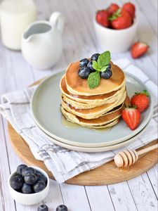 Preview wallpaper pancakes, berries, pastries, breakfast, dessert
