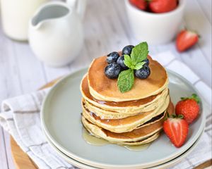 Preview wallpaper pancakes, berries, pastries, breakfast, dessert